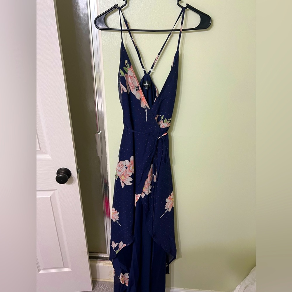 Navy blue, floral, wrap dress